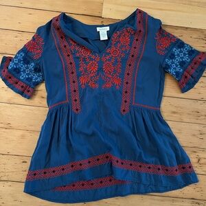 Sundance Blue Top with Red Embroidery